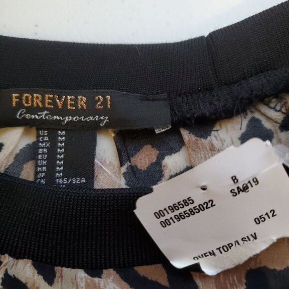 FOREVER 21 Medium Sheer Cheetah‎ Long Sleeve Shirt Crewneck Elastic waist - Picture 3 of 5